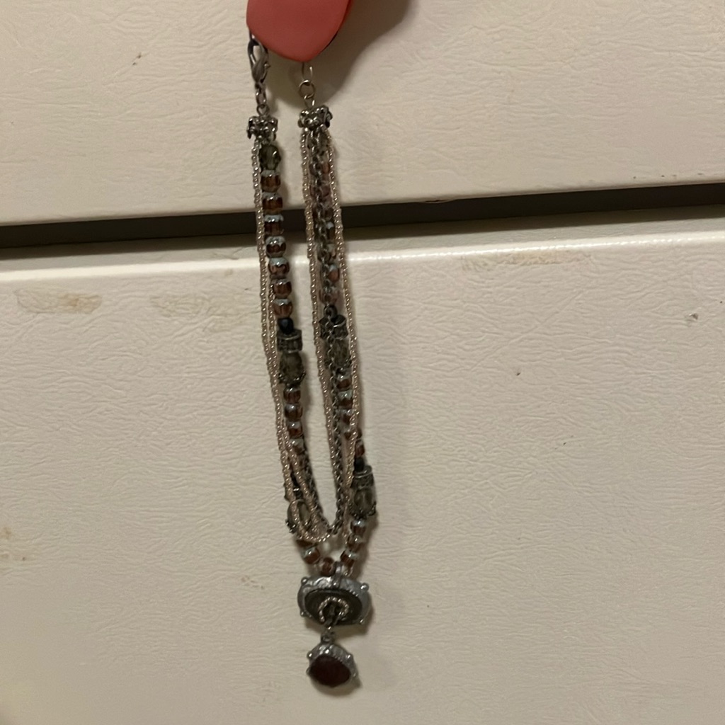 Intricate Beautiful Beaded Necklace With Amber Stone And Adjustable Length Clasp 25$